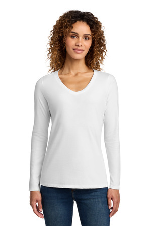 Port & Co LPC450VLS Women's Long Sleeve Fan Favorite V-Neck Tee, White
