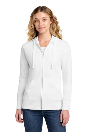 Port & Co LPC78ZH Women's Core Fleece Full-Zip Hooded Sweatshirt, White