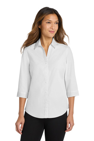 Port Authority LW102 Women's 3/4-Sleeve Carefree Poplin Shirt, White