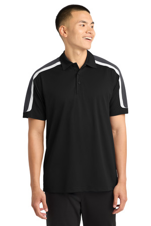 Sport-Tek ST658 Tricolor Shoulder Micropique Sport-Wick Polo, Black/ Iron Grey/ White
