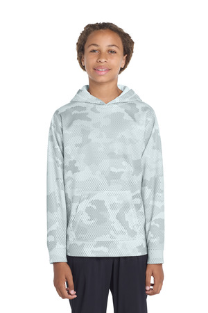 Sport-Tek YST240 Youth Sport-Wick CamoHex Fleece Hooded Pullover, White