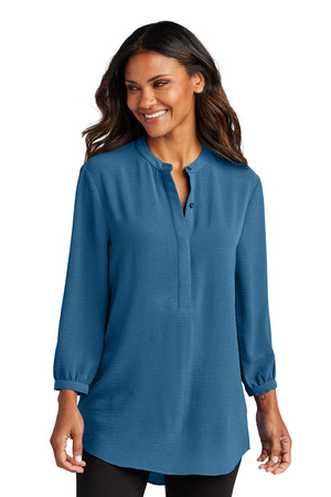 Port Authority LW713 Women's 3/4-Sleeve Textured Crepe Tunic, Aegean Blue