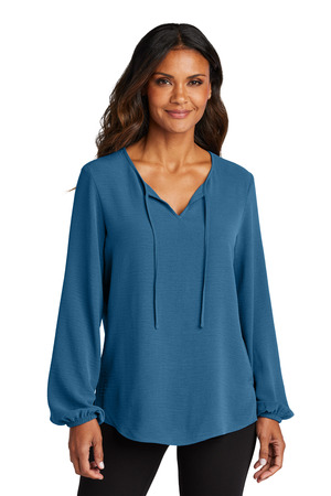 Port Authority LW714 Women's Textured Crepe Blouse, Aegean Blue