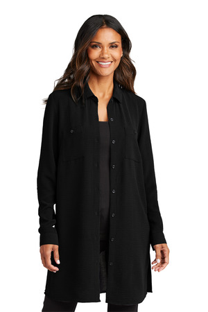 Port Authority LW715 Women's Textured Crepe Long Tunic, Deep Black