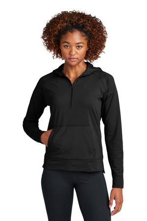 Sport-Tek LST856 Women's Sport-Wick Stretch 1/2-Zip Hoodie, Black
