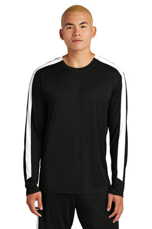 Sport-Tek ST100LS Competitor United Long Sleeve Crew, Black/ White