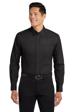 Port Authority S608ES Extended Size Long Sleeve Easy Care Shirt, Black/ Light Stone