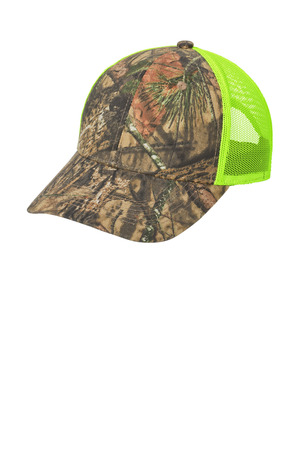 Port Authority C930 Structured Camouflage Mesh Back Cap, Mossy Oak Break-Up Country/ Neon Yellow