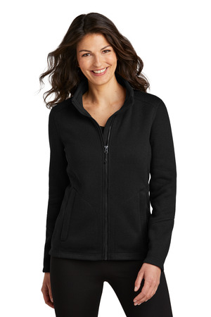 Port Authority L428 Women's Arc Sweater Fleece Jacket, Deep Black