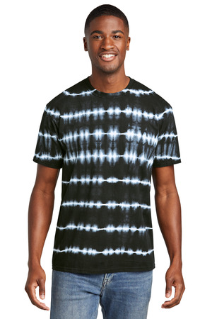 Port & Co PC142 Allover Stripe Tie-Dye Tee, Black/ White