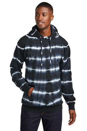 Port & Co PC143 Allover Stripe Tie-Dye Fleece, Black/ White
