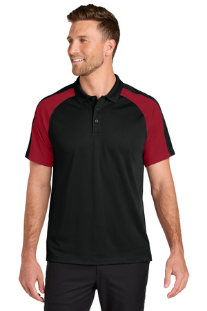 Port Authority K247 Wearever Performance Pique Colorblock Polo, Deep Black/ Rich Red