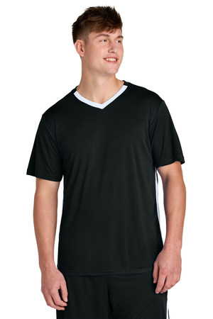 Sport-Tek ST101 Competitor United V-Neck, Black/ White