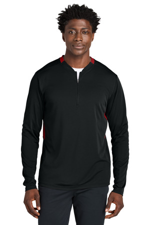 Sport-Tek ST443 Club 1/4-Zip Pullover, Black/ Deep Red