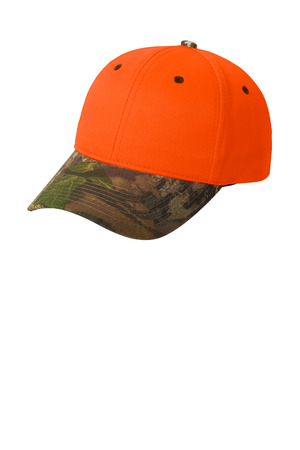 Port Authority C804 Enhanced Visibility Cap with Camo Brim, Orange Blaze/ Mossy Oak New Break-Up