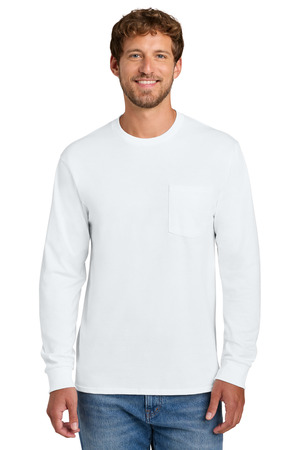 Port & Co PC61LSPT Tall Long Sleeve Essential Pocket Tee, White