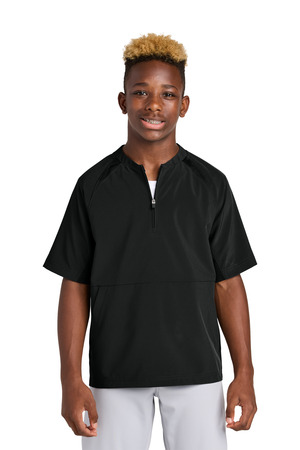 Sport-Tek YJST489 Youth Repeat 1/2-Zip Short Sleeve Jacket, Black