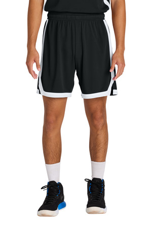 Sport-Tek ST901 Rival Basketball 7 Short, Black/ White