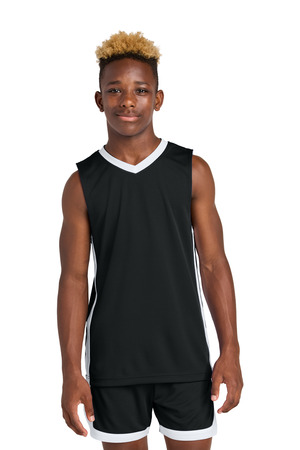 Sport-Tek YST900 Youth Rival Basketball Rev Jersey, Black/ White
