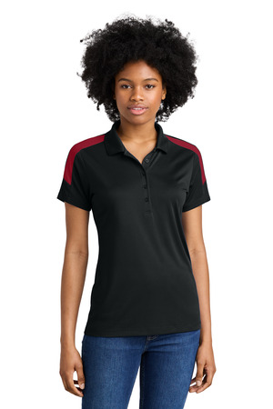 Sport-Tek LST104 Women's Competitor United Polo, Black/ Deep Red