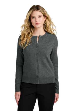 Port Authority LSW2870 Women's Easy Care Crewneck Cardigan Sweater, Charcoal Heather