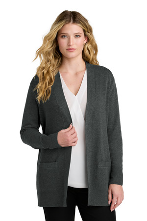 Port Authority LSW2890 Women's Easy Care Open-Front Cardigan Sweater, Charcoal Heather