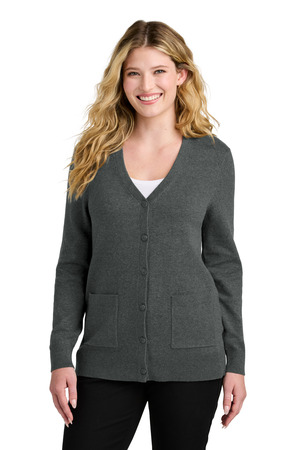Port Authority LSW4150 Women's Easy Care Button-Up Cardigan Sweater, Charcoal Heather
