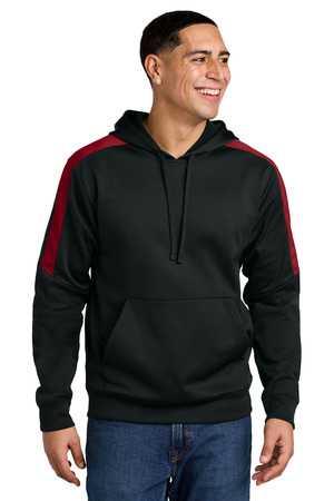 Sport-Tek ST255 Sport-Wick Fleece United Pullover Hoodie, Black/ Deep Red