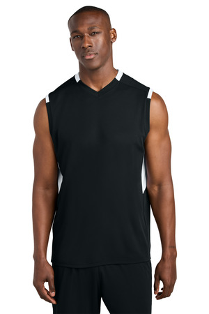 Sport-Tek ST441 Club Sleeveless V-Neck, Black/ White