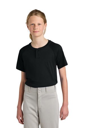 Sport-Tek YST359 Youth PosiCharge Competitor 2-Button Henley, Black