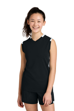 Sport-Tek YST441 Youth Club Sleeveless V-Neck, Black/ White