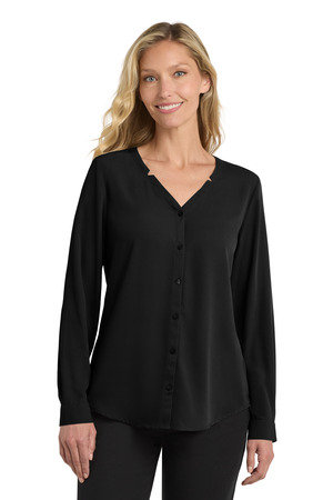 Port Authority LW700 Women's Long Sleeve Button-Front Blouse, Black