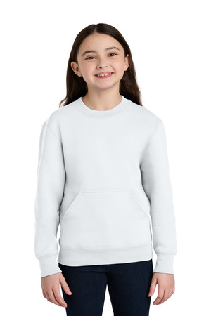 Port & Co PC78YPKT Youth Core Fleece Crewneck Pocket Sweatshirt, White