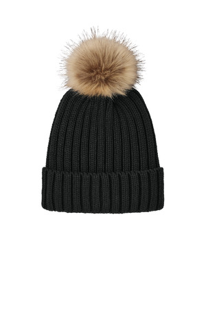 Port Authority C990 Faux Fur Pom Beanie, Deep Black