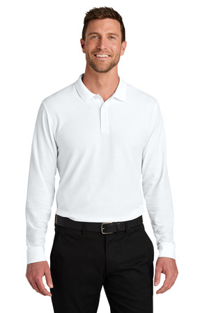 Port Authority K200LS Wearever Signature Pique Long Sleeve Polo, White