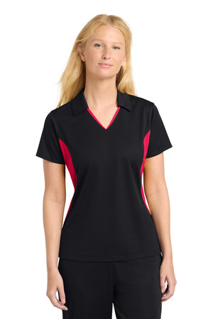 Sport-Tek LST655 Women's Side Blocked Micropique Sport-Wick Polo, Black/ Deep Red