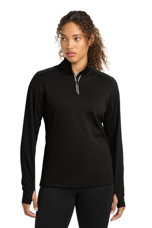 Sport-Tek LST860 Women's Sport-Wick Textured 1/4-Zip Pullover, Black