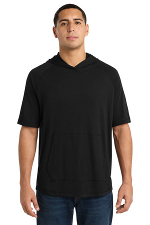 Sport-Tek ST404 PosiCharge Tri-Blend Wicking Short Sleeve Hoodie, Black Triad Solid