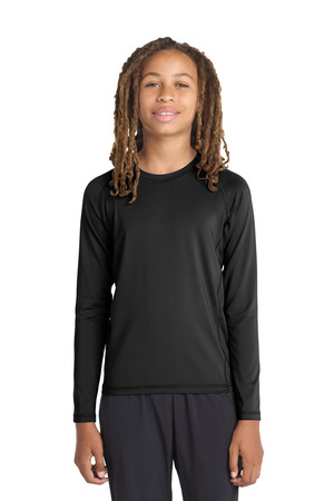 Sport-Tek YST470LS Youth Long Sleeve Rashguard Tee, Black