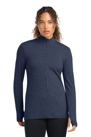 Sport-Tek LST711 Women's Exchange 1.5 Long Sleeve 1/2-Zip, Dark Denim Heather