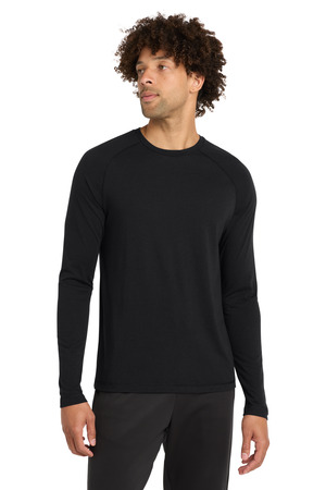 Sport-Tek ST400LS PosiCharge Long Sleeve Tri-Blend Wicking Raglan Tee, Black Triad Solid
