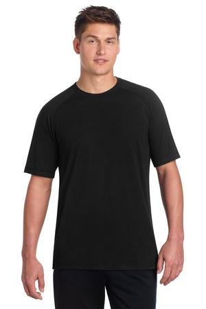 Sport-Tek ST400 PosiCharge Tri-Blend Wicking Raglan Tee, Black Triad Solid