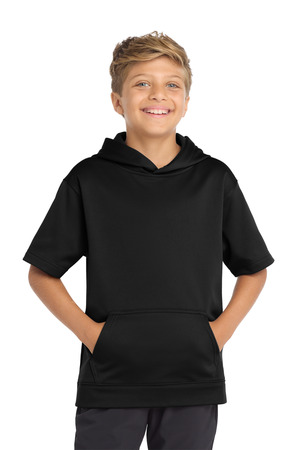 Sport-Tek YST251 Youth Sport-Wick Fleece Short Sleeve Hooded Pullover, Black