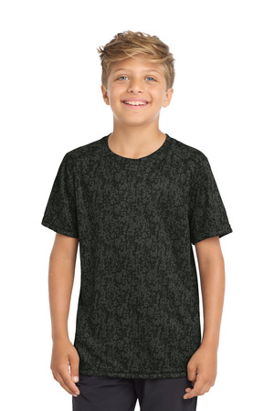 Sport-Tek YST460 Youth Digi Camo Tee, Black
