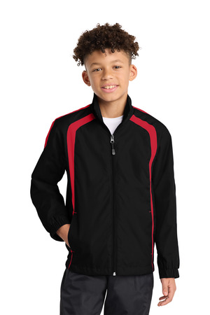 Sport-Tek YST60 Youth Colorblock Raglan Jacket, Black/ True Red