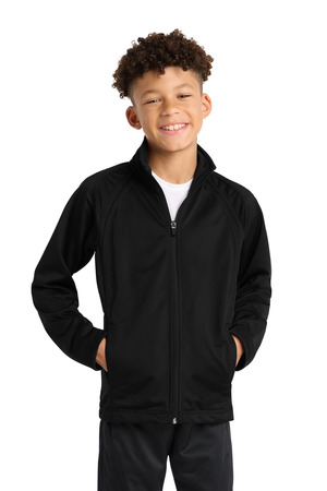 Sport-Tek YST90 Youth Tricot Track Jacket, Black/ Black