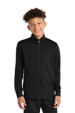 Sport-Tek YST94 Youth Tricot Sleeve Stripe Track Jacket, Black/ Black