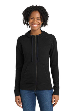 Sport-Tek LST293 Women's PosiCharge Tri-Blend Wicking Fleece Full-Zip Hooded Jacket, Black Triad Solid