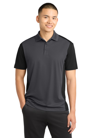 Sport-Tek ST652 Colorblock Micropique Sport-Wick Polo, Iron Grey/ Black