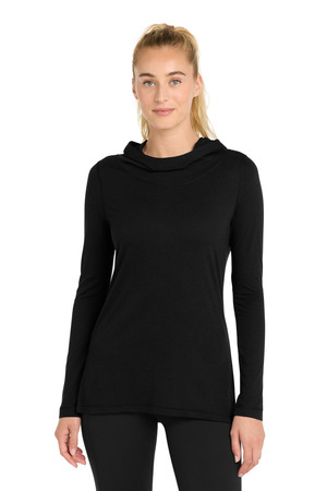 Sport-Tek LST406 Women's PosiCharge Tri-Blend Wicking Long Sleeve Hoodie, Black Triad Solid